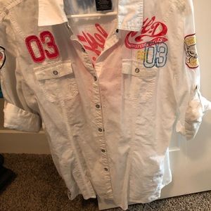 Harley Davidson, white, XL, snap up, collared